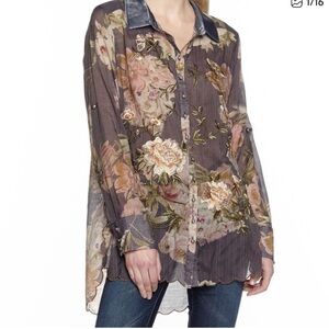 Aratta Silent Journey Sheer Blouse with Velvet Collar women’s Large